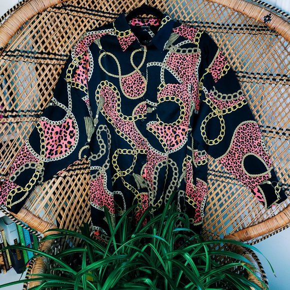 Monki chain print oversized longline satin blouse - Picture 2 of 3